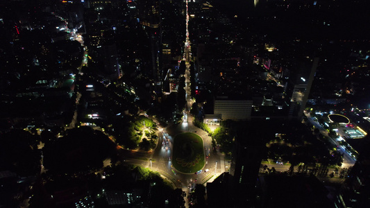 南京城市夜景交通鼓楼转盘航拍视频