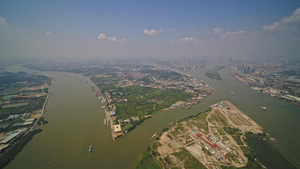 4K广州南沙区珠江航拍大全景40秒视频