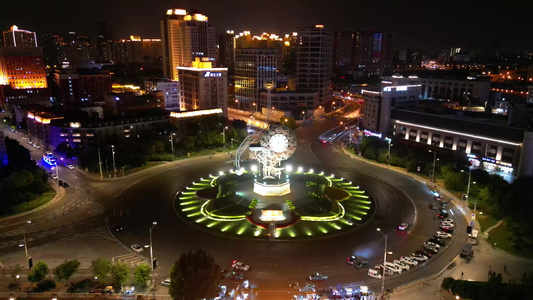 天津世纪钟广场夜景城市风光航拍视频