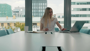年轻的商界女强人在会议室里工作15秒视频
