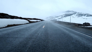 道路两旁雪花路上有雾6秒视频