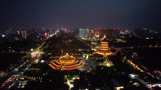 河南洛阳城市夜景地标建筑风光航拍 视频