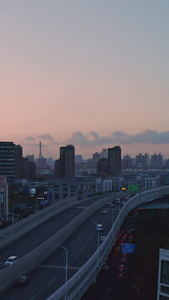 上海日出高架桥城市楼房航拍日出日落视频