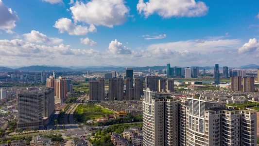 浙江义乌江东城市风光航拍延时摄影视频