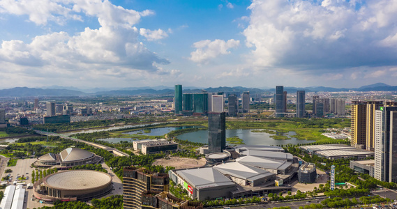 浙江义乌城市地标风光航拍延时摄影视频