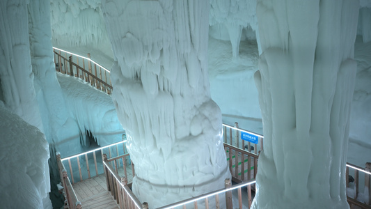 山西5A级旅游临汾云丘山景区天然冰洞群4k素材视频