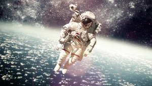 在地球背景下的外层空间宇航员10秒视频