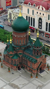 哈尔滨地标建筑圣索菲亚教堂哈尔滨城市风光视频
