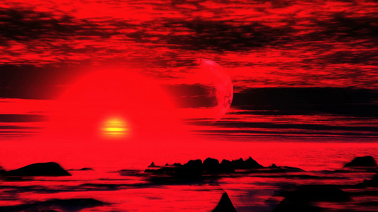 在地平线上一个明亮的落日和最大的行星视频
