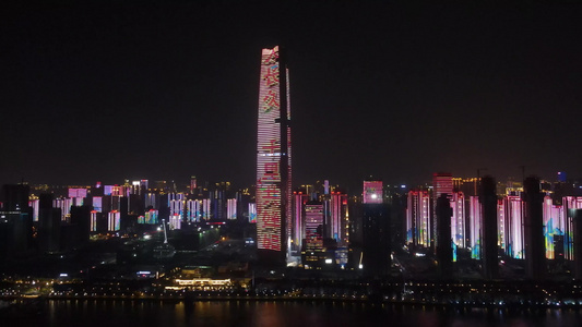 航拍湖北武汉城市夜景视频