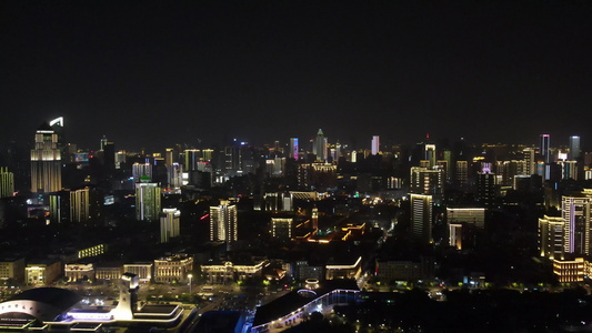 航拍湖北武汉城市夜景视频