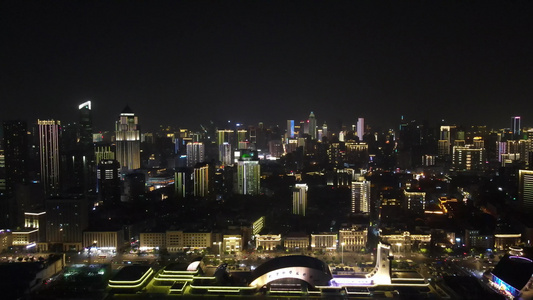 航拍湖北武汉城市夜景视频