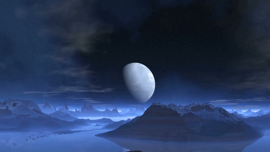 一个大蓝色行星在星空中缓慢旋转视频