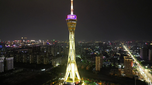 航拍河南郑州中原福塔夜景 视频