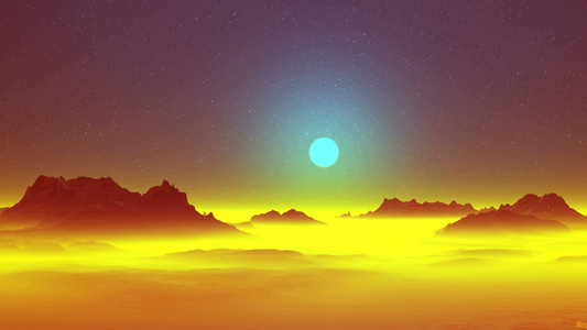 蓝太阳在光环中山峰站在浓厚的黄雾视频