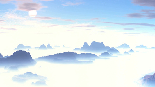 在蓝色的天空中白云飘散山上弥漫着浓雾视频