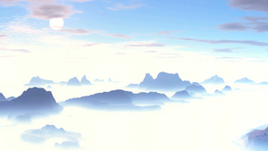 在蓝色的天空中白云飘散山上弥漫着浓雾14秒视频