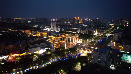 航拍河南许昌曹魏古城夜景 视频