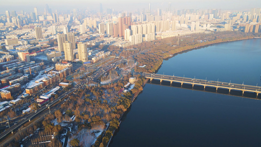 4K震撼航拍沈阳CBD市区冬季雪景视频