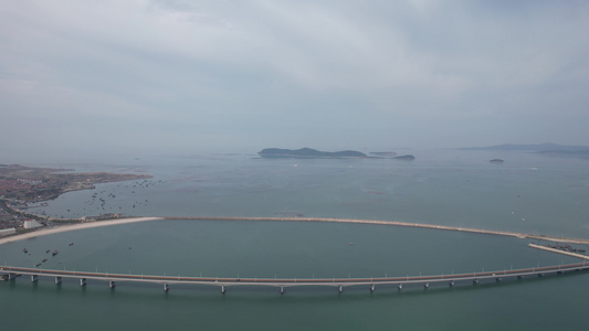 海上唯美大桥交通长岛南北岛航拍 视频