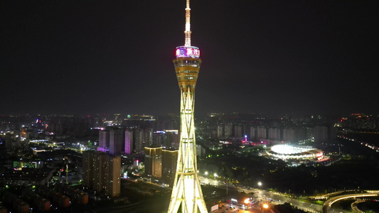 航拍河南郑州中原福塔夜景 视频