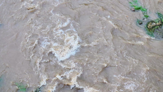 河流夏季洪水强降雨地质灾害山洪咆哮抗洪救险视频