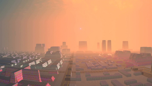 有高楼的城市被浓厚的粉雾笼罩视频