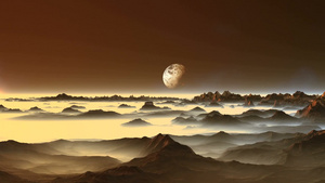 在迷雾地平线上的暗星空中一个巨大的行星15秒视频