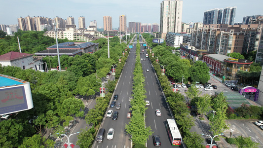 衡阳市高新区解放大道道路交通城市地标航拍视频