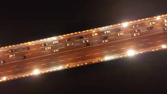 航拍海南海口海甸河世纪大桥夜景灯光秀视频