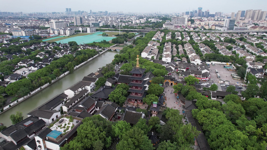 江苏苏州寒山寺历史文化建筑航拍 视频