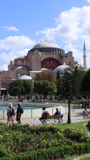 伊斯坦布尔著名景点圣索菲亚大教堂广场延时视频清真寺20秒视频