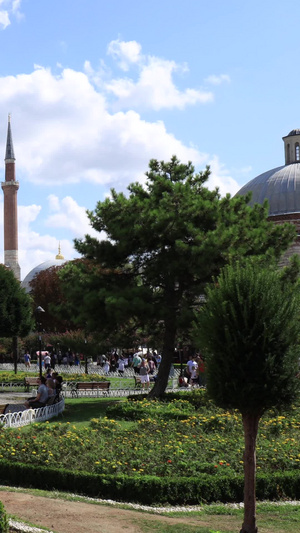 伊斯坦布尔著名景点圣索菲亚大教堂广场延时视频清真寺20秒视频