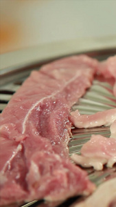 烧烤肉片过程实拍烧烤猪肉片视频