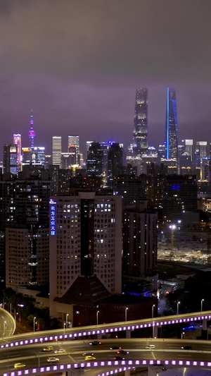 魔都城市交通夜景航拍经济城市30秒视频