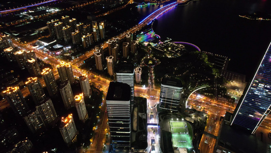 航拍江苏苏州城市夜景地标建筑夜景视频