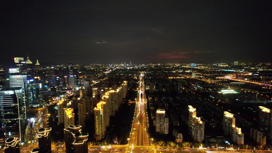 航拍江苏苏州城市夜景地标建筑夜景视频