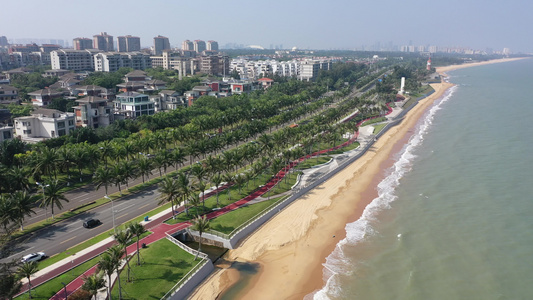 航拍海南海口西秀海滩公园沙滩海景视频