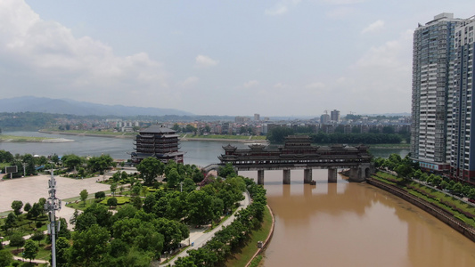 航拍贵州侗族苗族风雨桥特色建筑视频