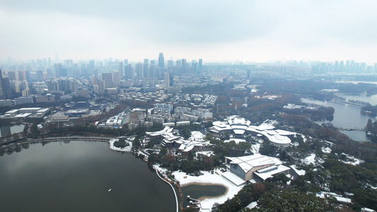 航拍湖北5A级景区旅游素材东湖风景区雪景4k素材视频