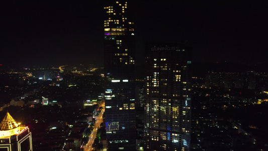 航拍江苏镇江苏宁广场夜景  视频