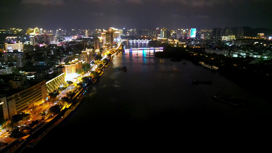 航拍海南三亚游艇旅游中心与帆船港帆船夜景视频