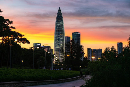 4K深圳湾华润大厦晚霞夜景视频