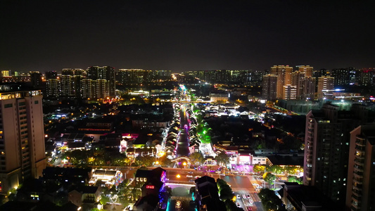 无锡清名桥古运河景区南长街步行街夜景航拍 视频