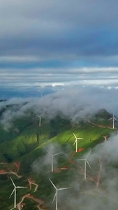 风力发电航拍大好河山云山云海日升日落视频