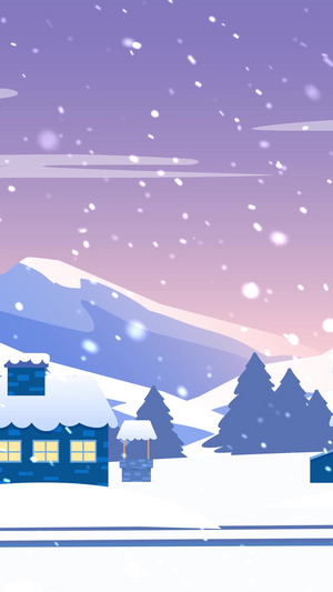 插画风冬天雪景房子走屏背景视频圣诞节40秒视频
