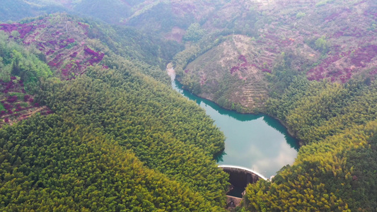 宁波四明山森林公园下坑水库航拍视频