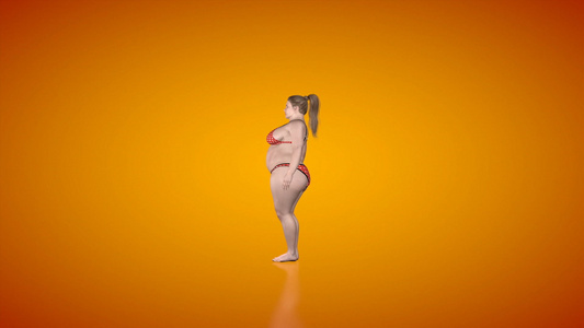 胖女人瘦瘦照相机旋转橙色工作室视频