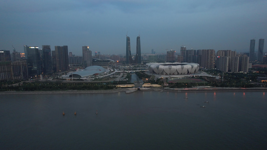 5.4k航拍杭州奥体博览城建筑视频
