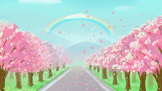 樱花盛放彩虹背景视频